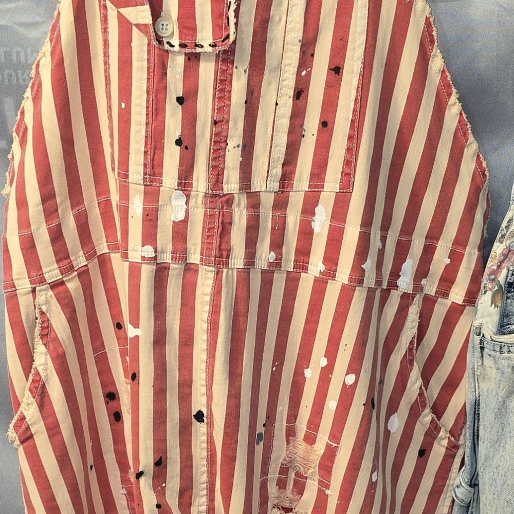 Amazing Jaded Gypsy Red And White Bib Overalls
